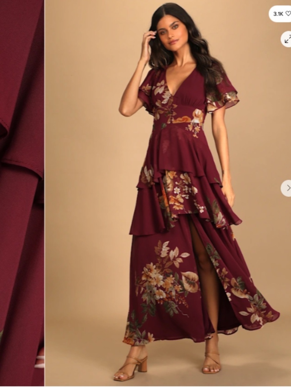 LULU's Floral Sexy Romantic Flowy Elegant Wedding Formal Event Ruffles Maxi - Picture 4 of 7